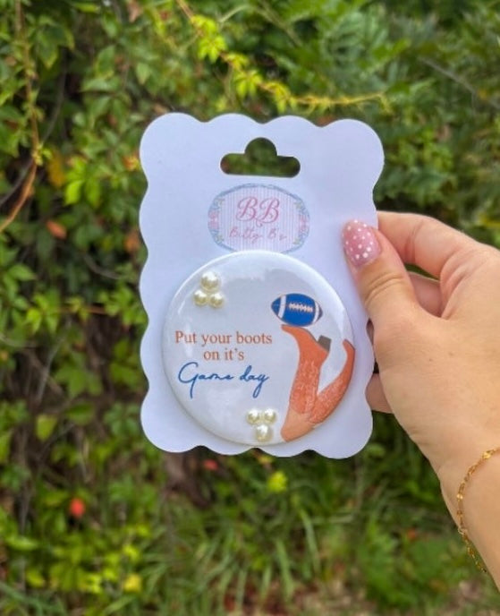 Put your boots on it’s game day pearl- University of Florida inspired button