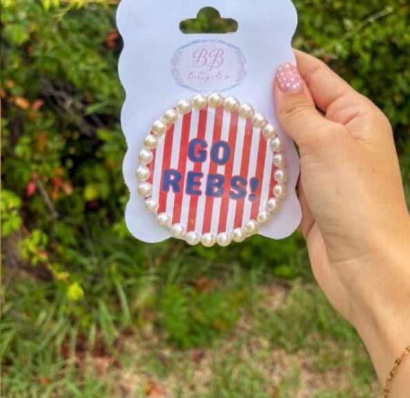 Go Rebs! pearl edge - University of Mississippi inspired button
