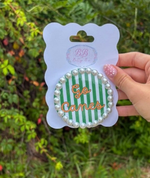Go Canes pearl edge - University of Miami inspired button